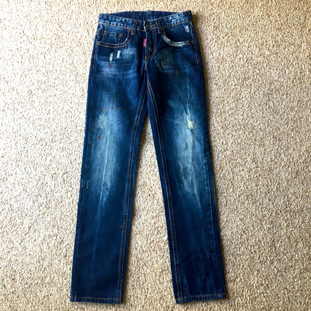 NWOT DSquared Slim Distressed Paint Denim Jeans
